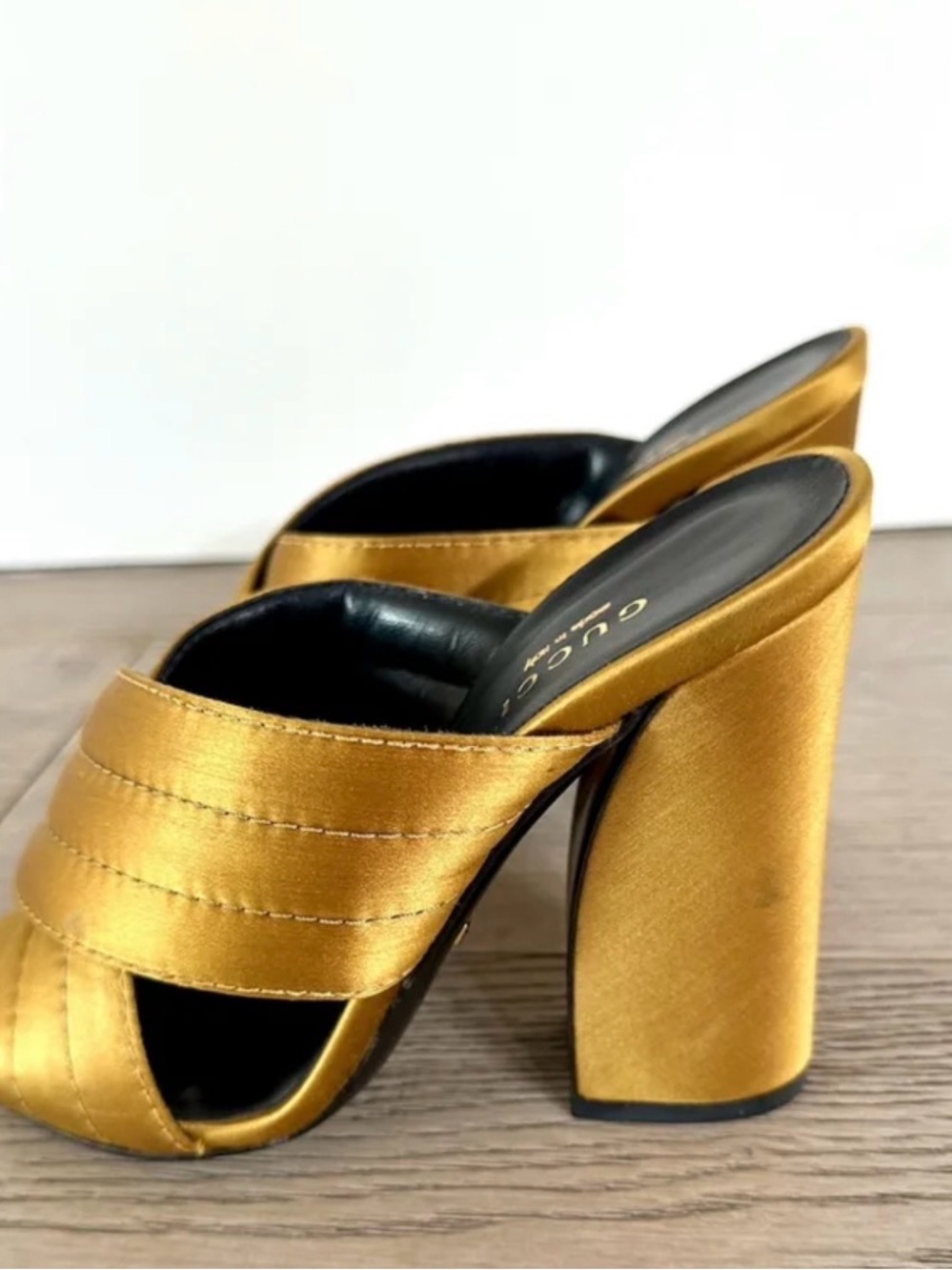 Gucci Gold Satin Block Heel Mule - Picture 6 of 6